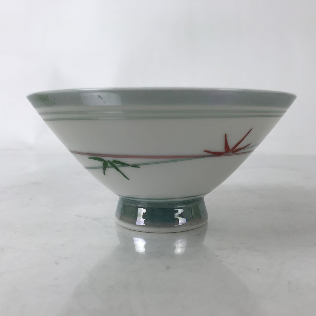 Japanese Porcelain Rice Bowl Owan Vtg Kobachi White Bamboo Leaf Line Stream Y277