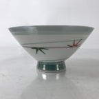 Japanese Porcelain Rice Bowl Owan Vtg Kobachi White Bamboo Leaf Line Stream Y277