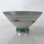 Japanese Porcelain Rice Bowl Owan Vtg Kobachi White Bamboo Leaf Line Stream Y277