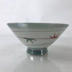 Japanese Porcelain Rice Bowl Owan Vtg Kobachi White Bamboo Leaf Line Stream Y277