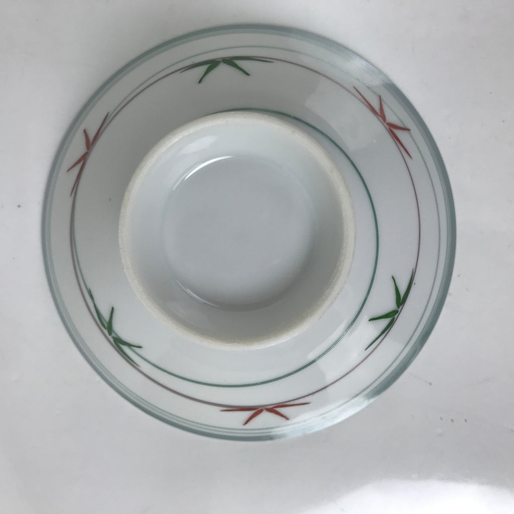 Japanese Porcelain Rice Bowl Owan Vtg Kobachi White Bamboo Leaf Line Stream Y277