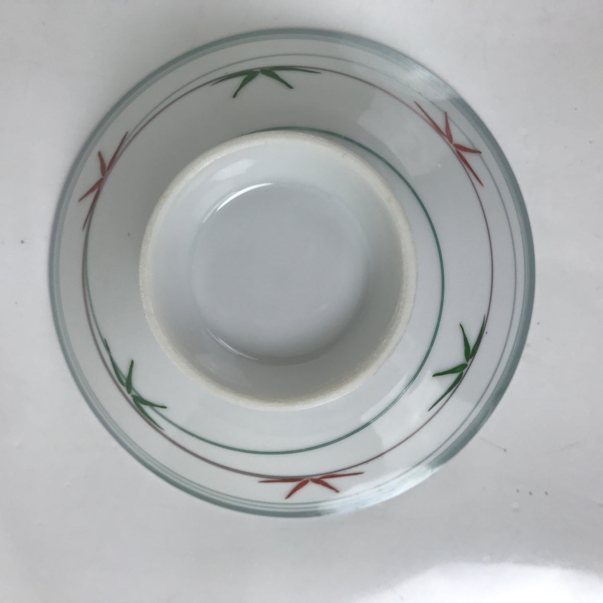 Japanese Porcelain Rice Bowl Owan Vtg Kobachi White Bamboo Leaf Line Stream Y277