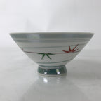 Japanese Porcelain Rice Bowl Owan Vtg Kobachi White Bamboo Leaf Line Stream Y278