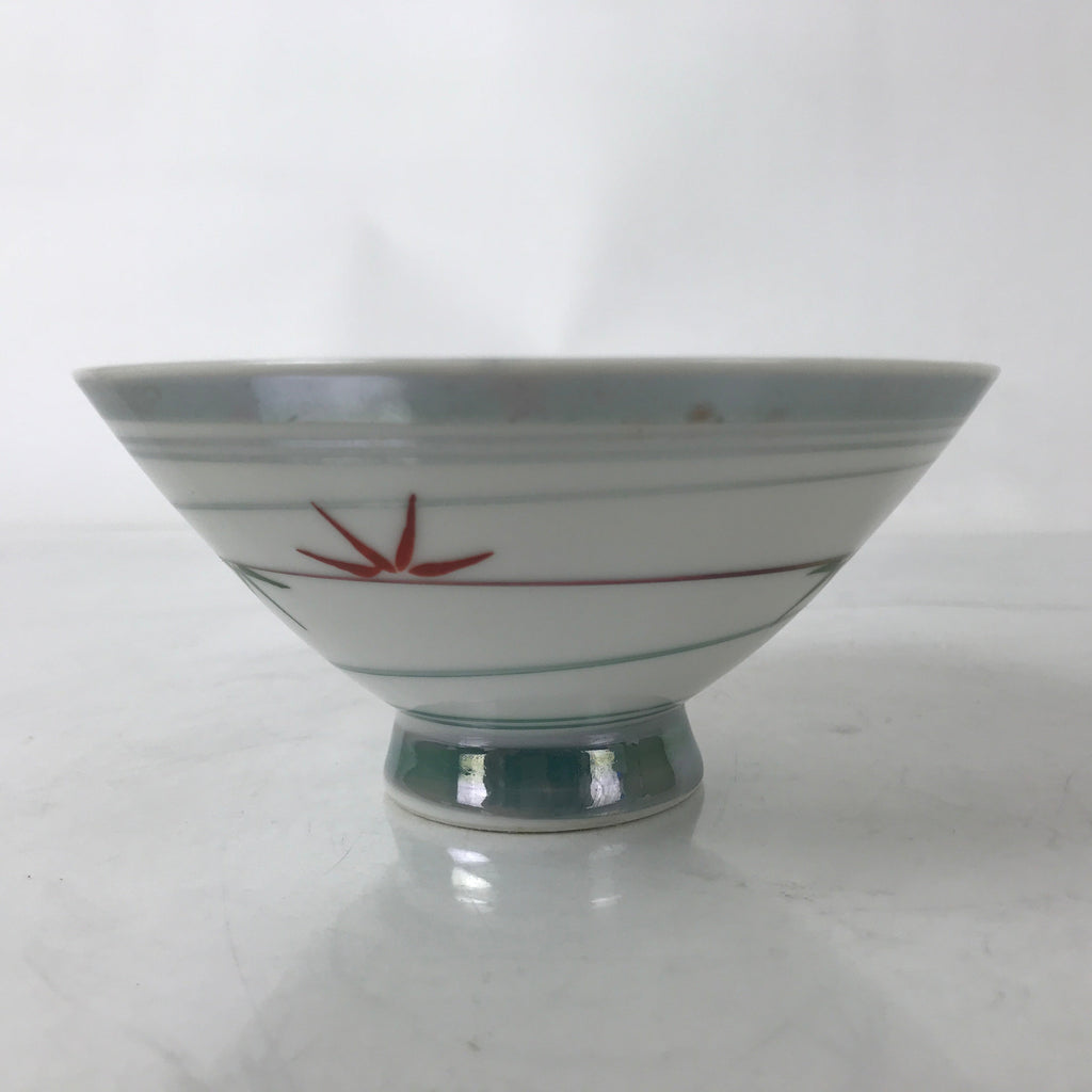 Japanese Porcelain Rice Bowl Owan Vtg Kobachi White Bamboo Leaf Line Stream Y278