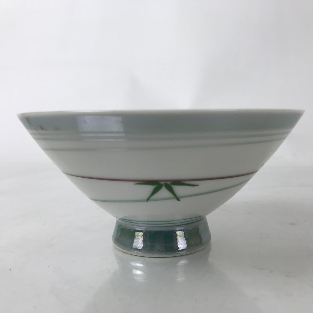 Japanese Porcelain Rice Bowl Owan Vtg Kobachi White Bamboo Leaf Line Stream Y278