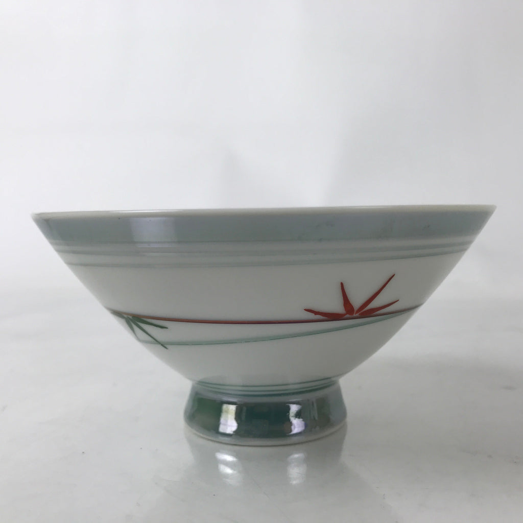 Japanese Porcelain Rice Bowl Owan Vtg Kobachi White Bamboo Leaf Line Stream Y278