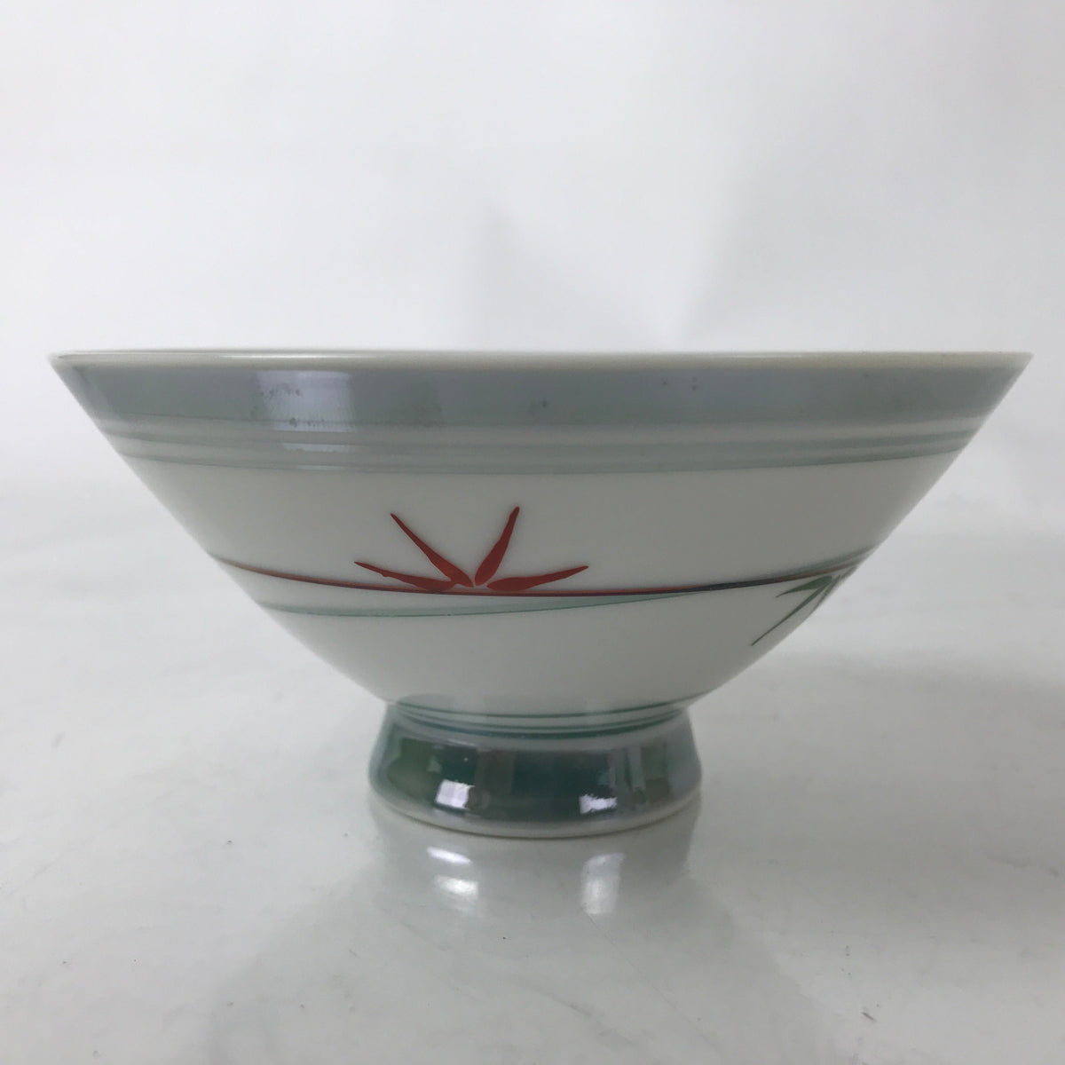 Japanese Porcelain Rice Bowl Owan Vtg Kobachi White Bamboo Leaf Line Stream Y278