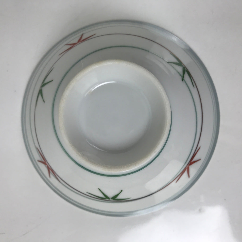 Japanese Porcelain Rice Bowl Owan Vtg Kobachi White Bamboo Leaf Line Stream Y278