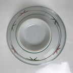 Japanese Porcelain Rice Bowl Owan Vtg Kobachi White Bamboo Leaf Line Stream Y278