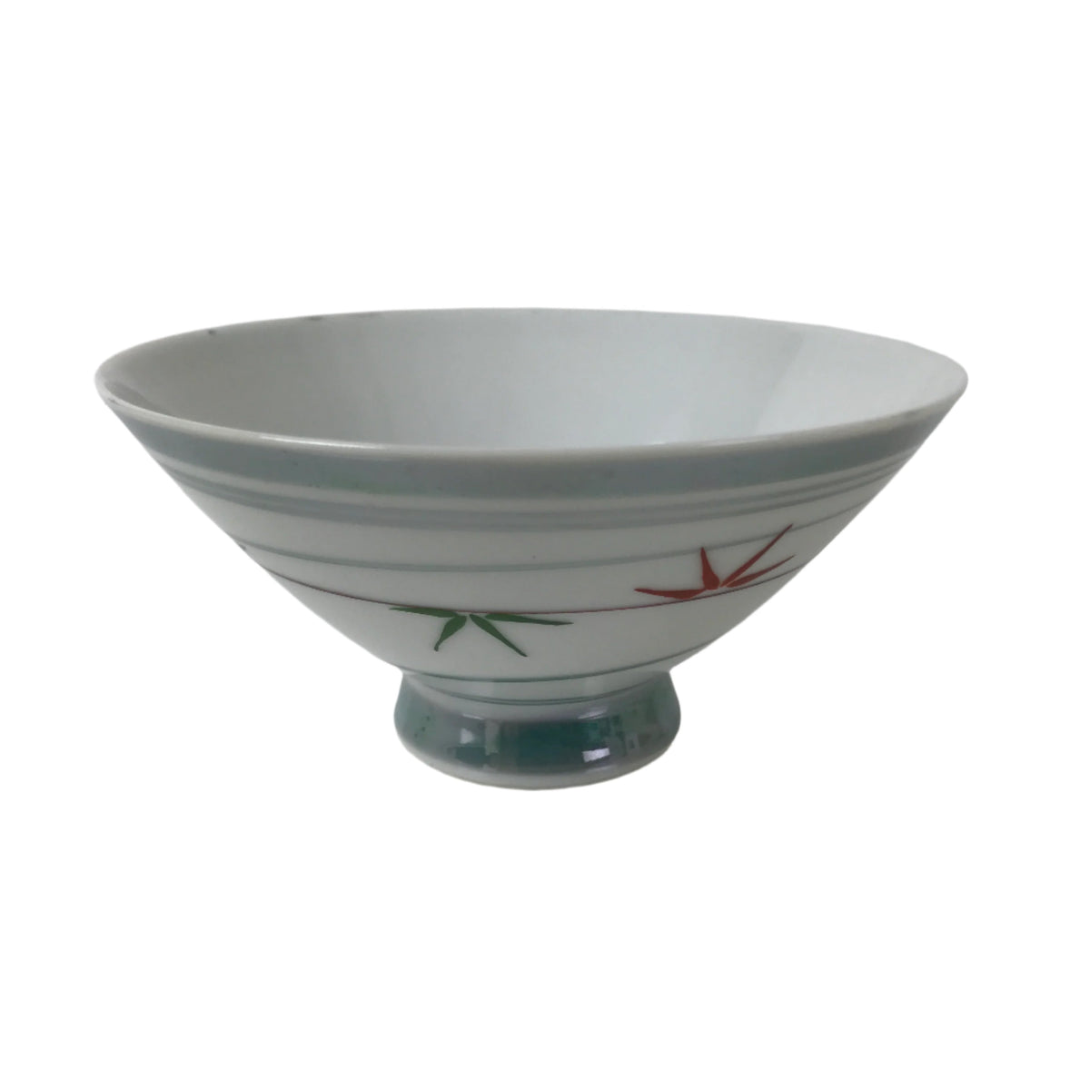Japanese Porcelain Rice Bowl Owan Vtg Kobachi White Bamboo Leaf Line Stream Y278