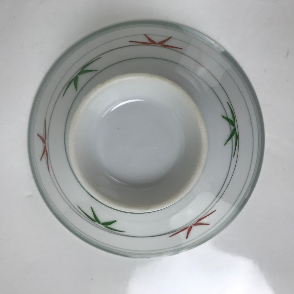 Japanese Porcelain Rice Bowl Owan Vtg Kobachi White Bamboo Leaf Line Stream Y279