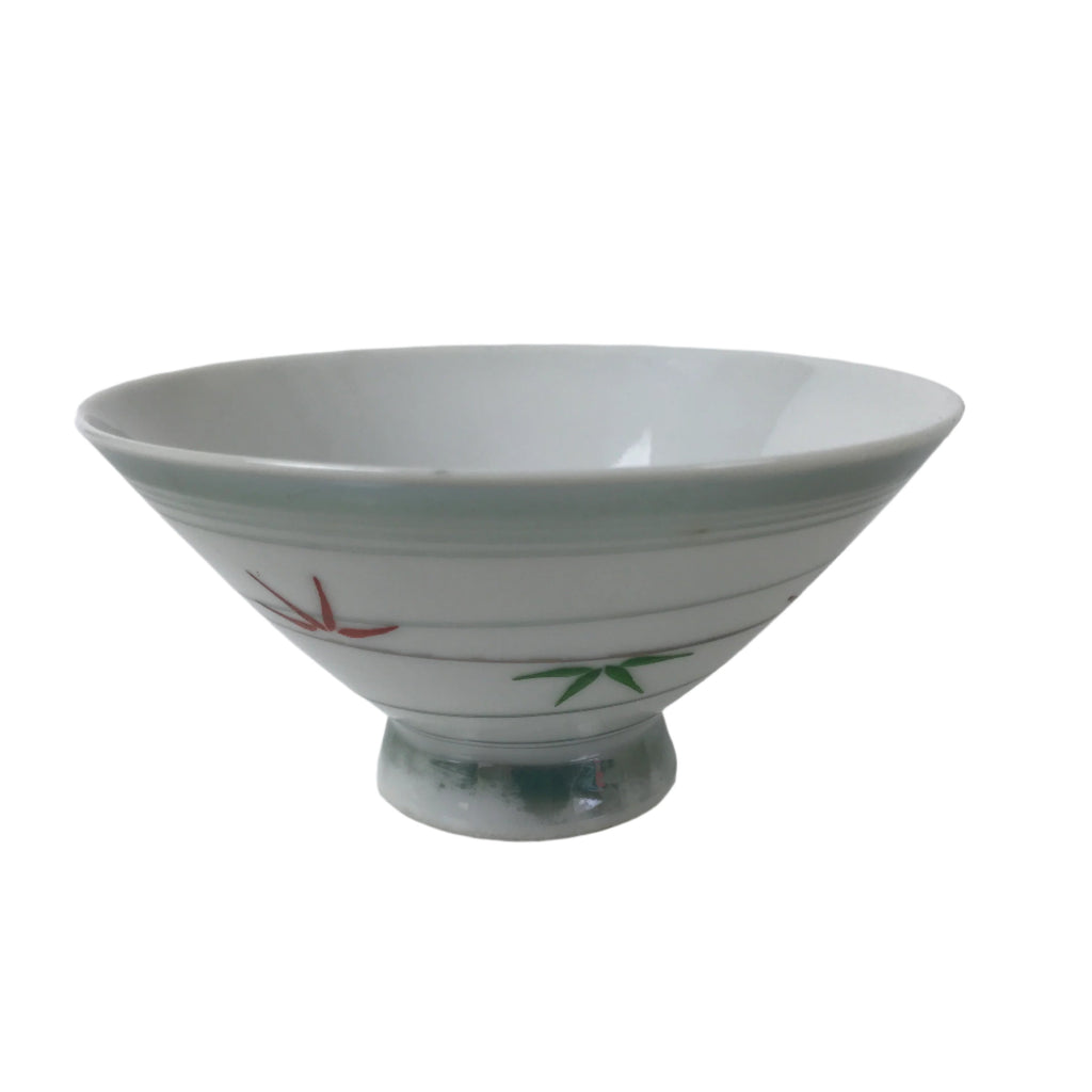 Japanese Porcelain Rice Bowl Owan Vtg Kobachi White Bamboo Leaf Line Stream Y279