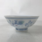 Japanese Porcelain Rice Bowl Owan Vtg Kobachi White Blue Floral Leaf Green Y265