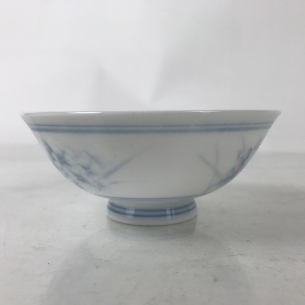 Japanese Porcelain Rice Bowl Owan Vtg Kobachi White Blue Floral Leaf Green Y265