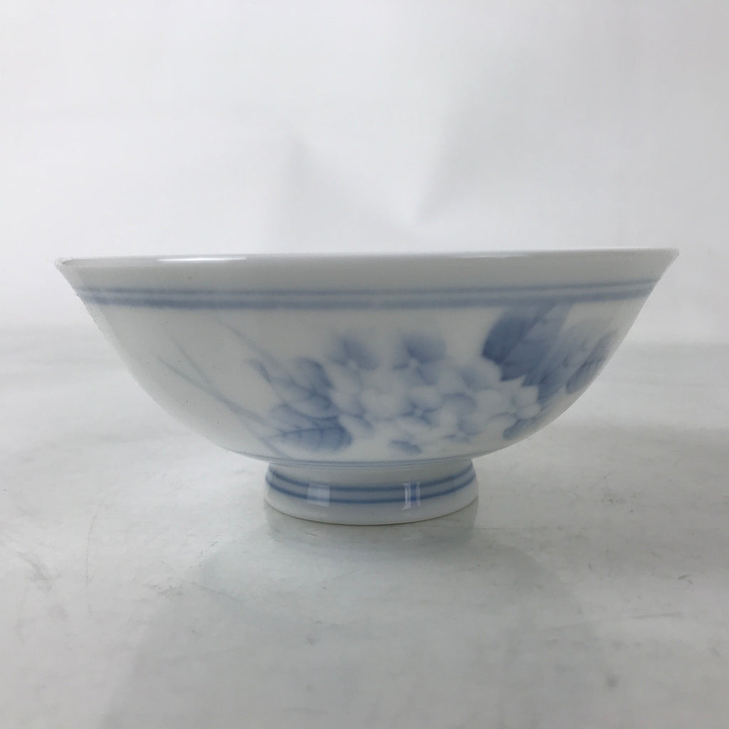 Japanese Porcelain Rice Bowl Owan Vtg Kobachi White Blue Floral Leaf Green Y265