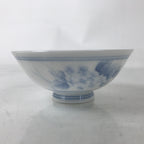 Japanese Porcelain Rice Bowl Owan Vtg Kobachi White Blue Floral Leaf Green Y265