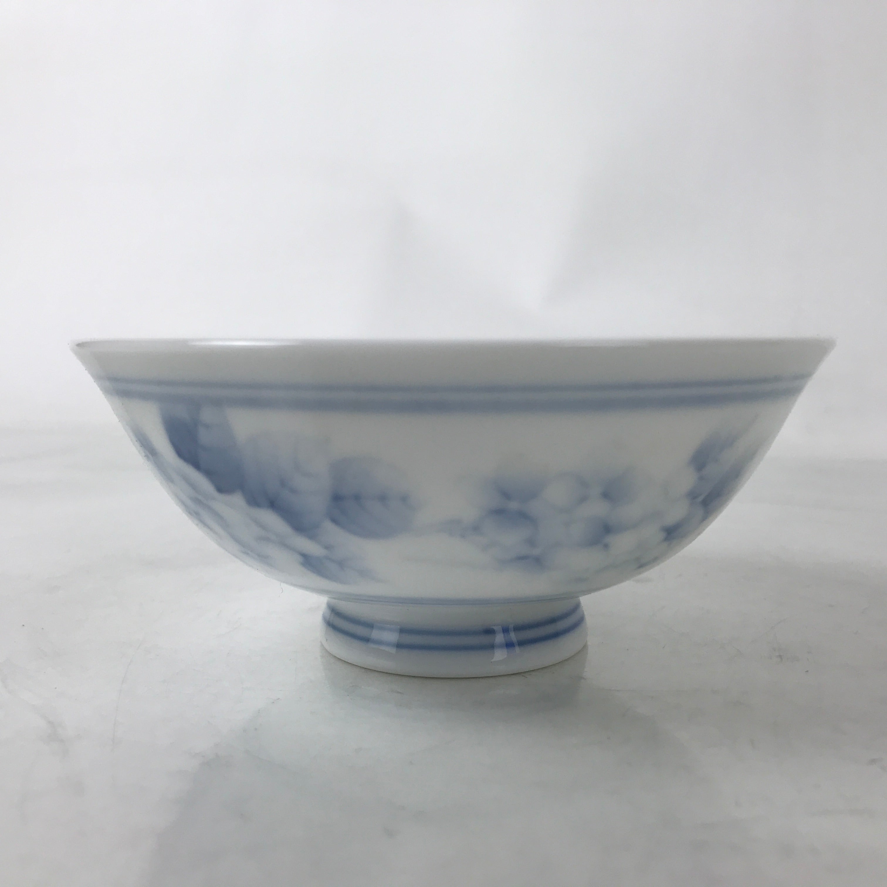 Japanese Porcelain Rice Bowl Owan Vtg Kobachi White Blue Floral Leaf Green Y265