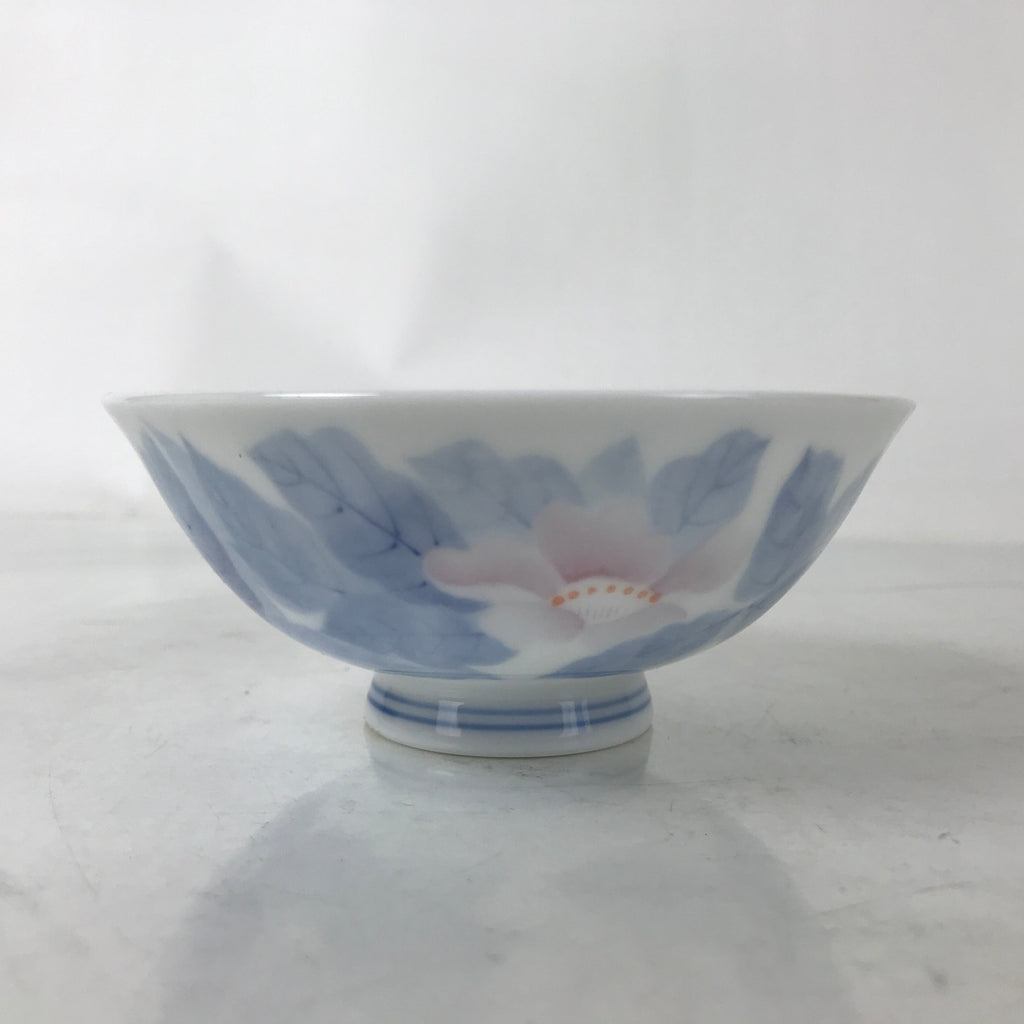 Japanese Porcelain Rice Bowl Owan Vtg Kobachi White Blue Leaf Peony Flower Y268