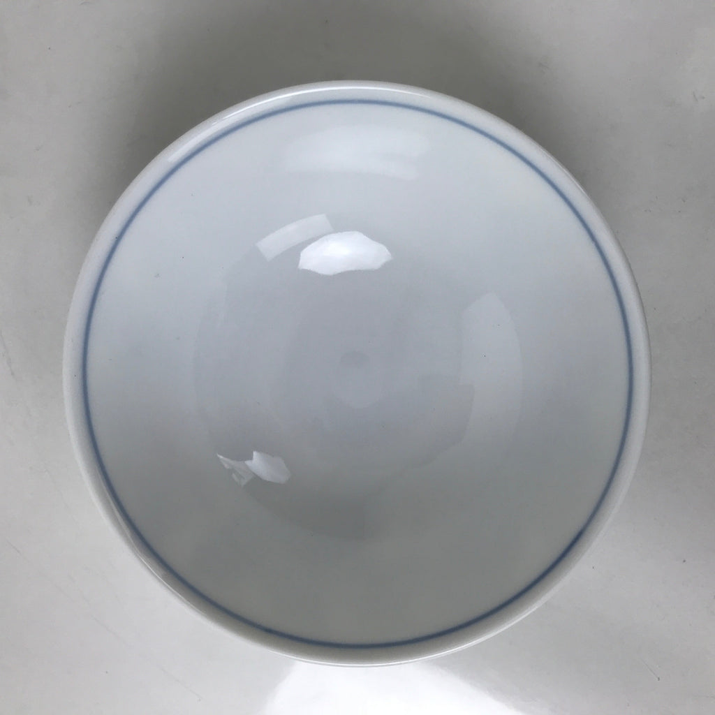 Japanese Porcelain Rice Bowl Owan Vtg Kobachi White Blue Leaf Peony Flower Y268
