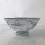 Japanese Porcelain Rice Bowl Owan Vtg Kobachi White Blue Sometsuke Plant Y267