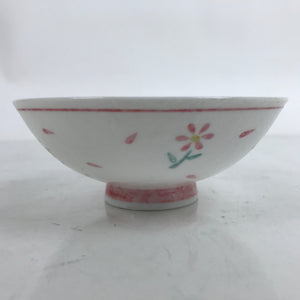 Japanese Porcelain Rice Bowl Owan Vtg Wide Textured White Pink Petal Flowers Y48