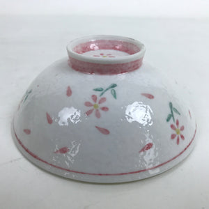 Japanese Porcelain Rice Bowl Owan Vtg Wide Textured White Pink Petal Flowers Y48