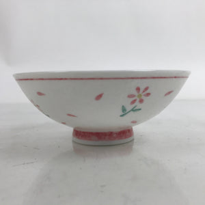 Japanese Porcelain Rice Bowl Owan Vtg Wide Textured White Pink Petal Flowers Y49