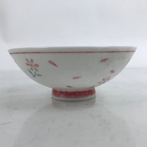 Japanese Porcelain Rice Bowl Owan Vtg Wide Textured White Pink Petal Flowers Y49