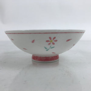 Japanese Porcelain Rice Bowl Owan Vtg Wide Textured White Pink Petal Flowers Y50