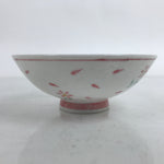 Japanese Porcelain Rice Bowl Owan Vtg Wide Textured White Pink Petal Flowers Y52