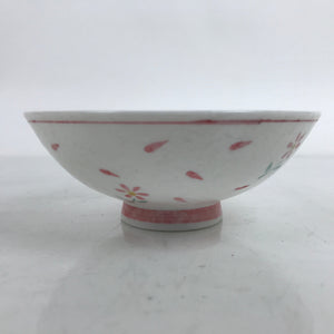 Japanese Porcelain Rice Bowl Owan Vtg Wide Textured White Pink Petal Flowers Y52