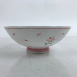 Japanese Porcelain Rice Bowl Owan Vtg Wide Textured White Pink Petal Flowers Y52