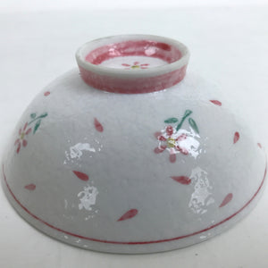 Japanese Porcelain Rice Bowl Owan Vtg Wide Textured White Pink Petal Flowers Y52