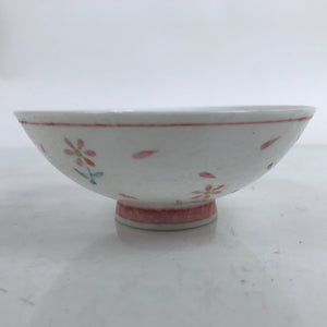 Japanese Porcelain Rice Bowl Owan Vtg Wide Textured White Pink Petal Flowers Y53