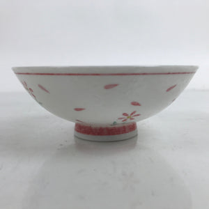 Japanese Porcelain Rice Bowl Owan Vtg Wide Textured White Pink Petal Flowers Y54