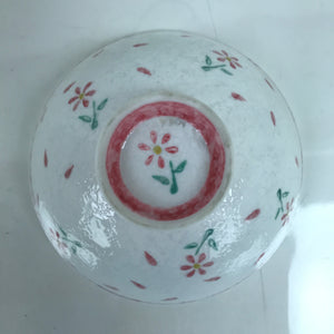 Japanese Porcelain Rice Bowl Owan Vtg Wide Textured White Pink Petal Flowers Y54