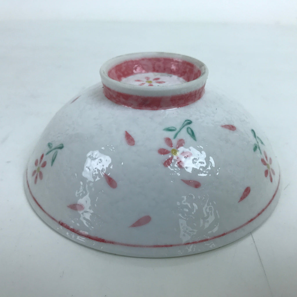 Japanese Porcelain Rice Bowl Owan Vtg Wide Textured White Pink Petal Flowers Y54