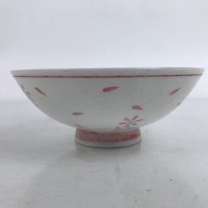 Japanese Porcelain Rice Bowl Owan Vtg Wide Textured White Pink Petal Flowers Y55