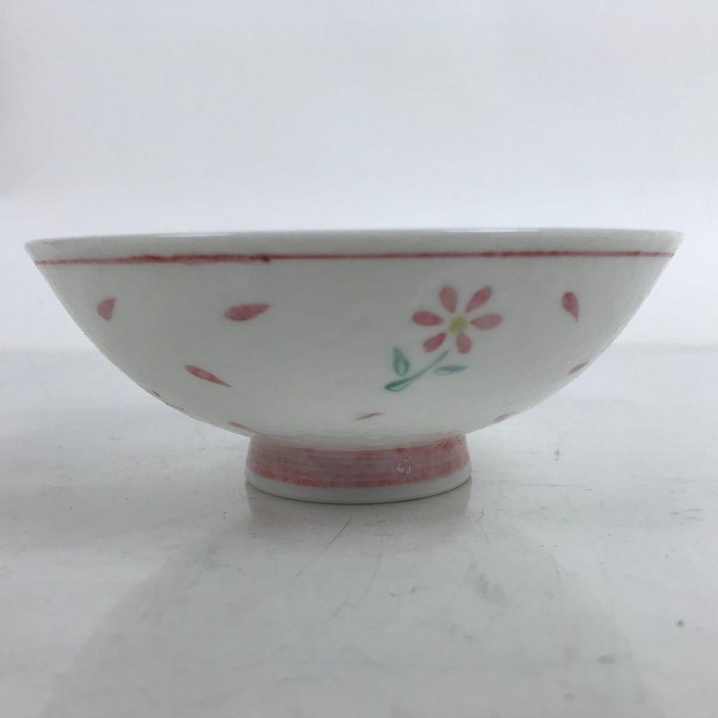 Japanese Porcelain Rice Bowl Owan Vtg Wide Textured White Pink Petal Flowers Y55
