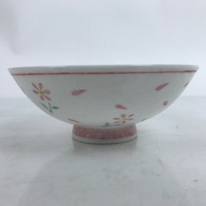 Japanese Porcelain Rice Bowl Owan Vtg Wide Textured White Pink Petal Flowers Y55