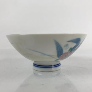 Japanese Porcelain Rice Bowl Owan Vtg Wide White Pink Blue Flower Design PY894