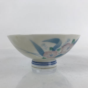 Japanese Porcelain Rice Bowl Owan Vtg Wide White Pink Blue Flower Design PY895