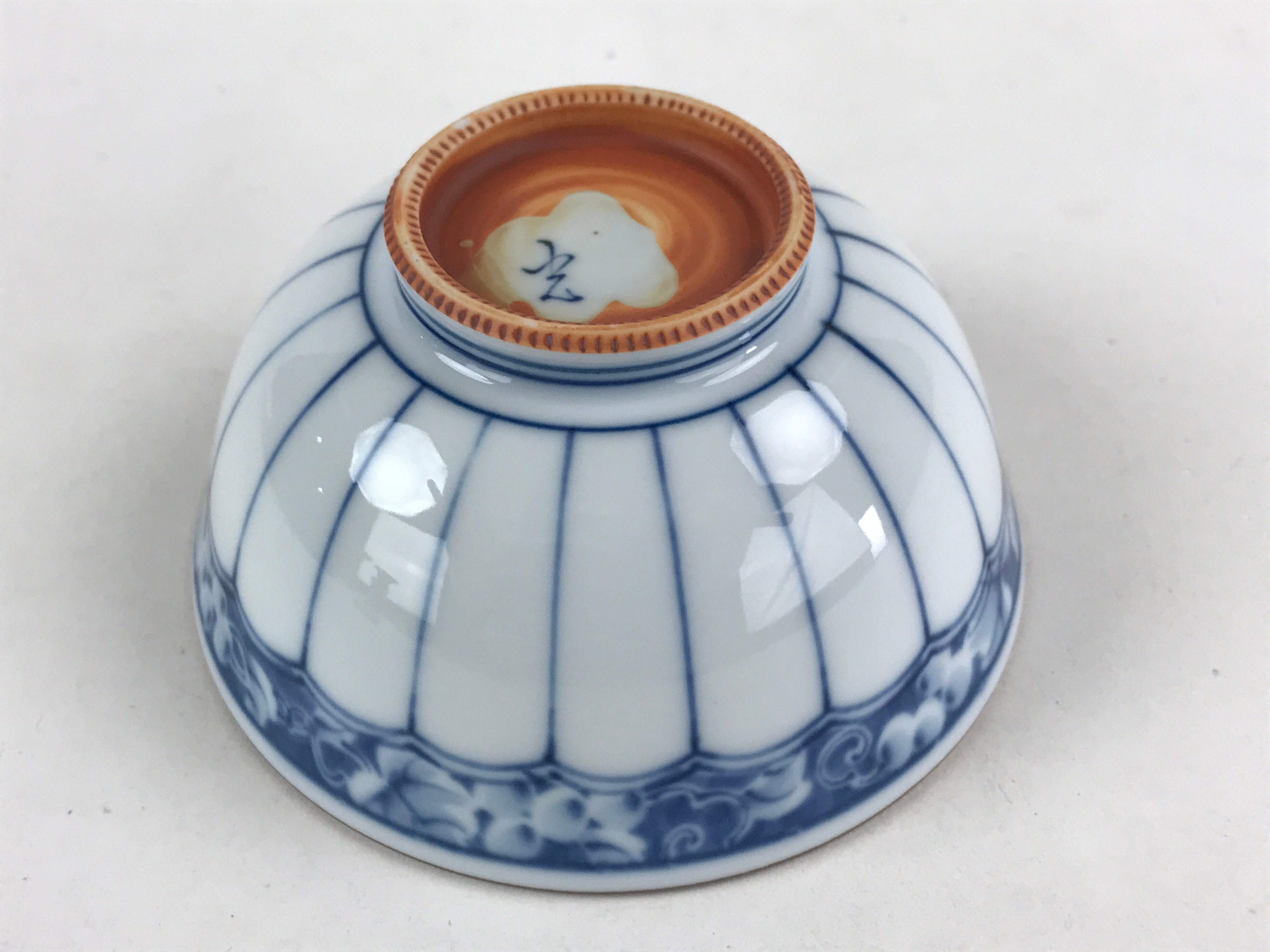 Japanese Porcelain Rice Bowl Vtg Kohosaku Sometsuke Blue Leaves QT156