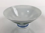 Japanese Porcelain Rice Bowl Vtg Wide Green Polka Dot Design White Blue PY728