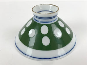 Japanese Porcelain Rice Bowl Vtg Wide Green Polka Dot Design White Blue PY728