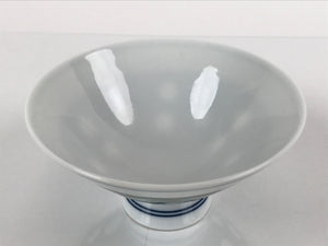 Japanese Porcelain Rice Bowl Vtg Wide Green Polka Dot Design White Blue PY729