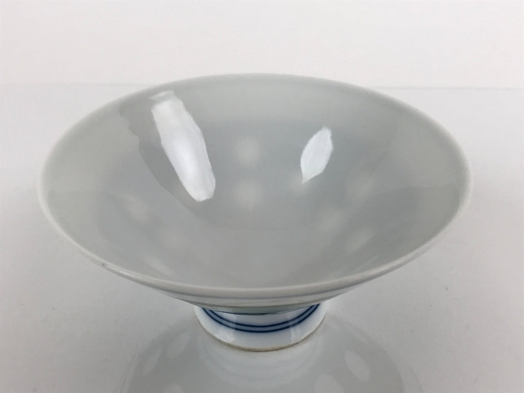 Japanese Porcelain Rice Bowl Vtg Wide Green Polka Dot Design White Blue PY730
