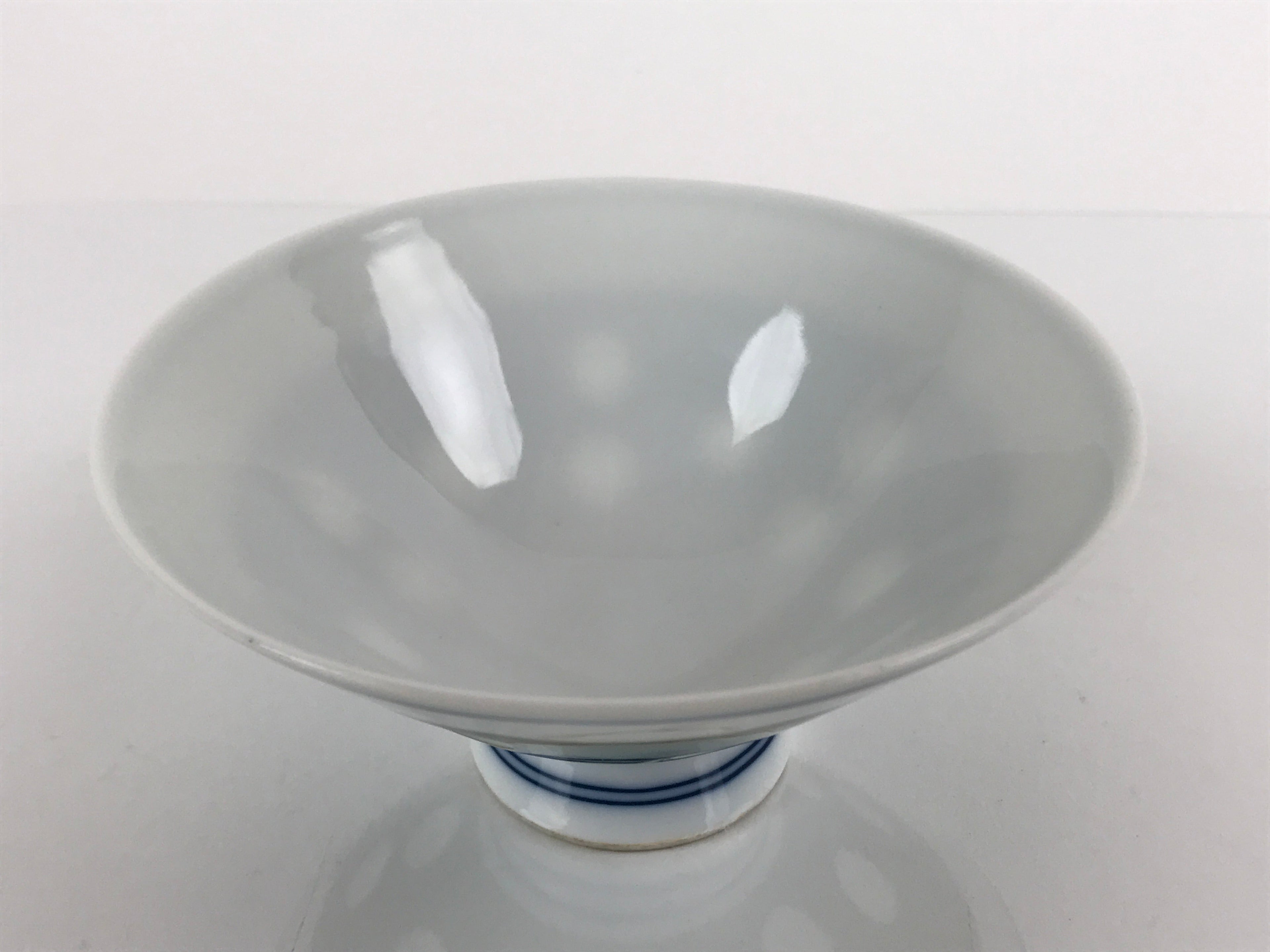 Japanese Porcelain Rice Bowl Vtg Wide Green Polka Dot Design White Blue PY730
