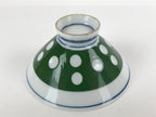 Japanese Porcelain Rice Bowl Vtg Wide Green Polka Dot Design White Blue PY730