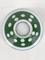 Japanese Porcelain Rice Bowl Vtg Wide Green Polka Dot Design White Blue PY730